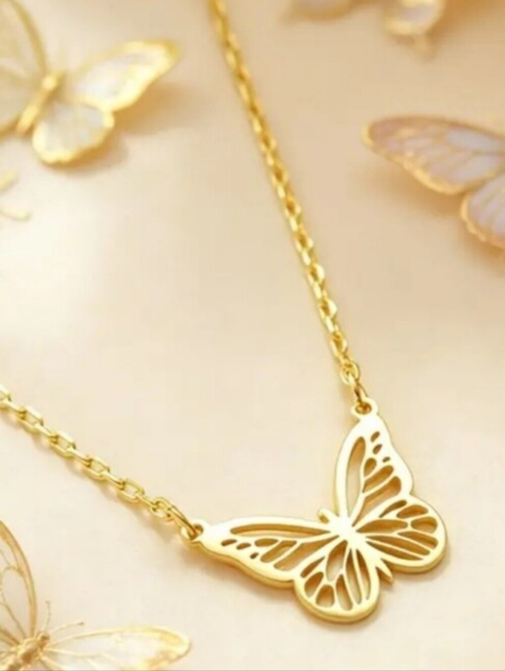 Gold Butterfly Pendant Necklace - Picture 2 of 3